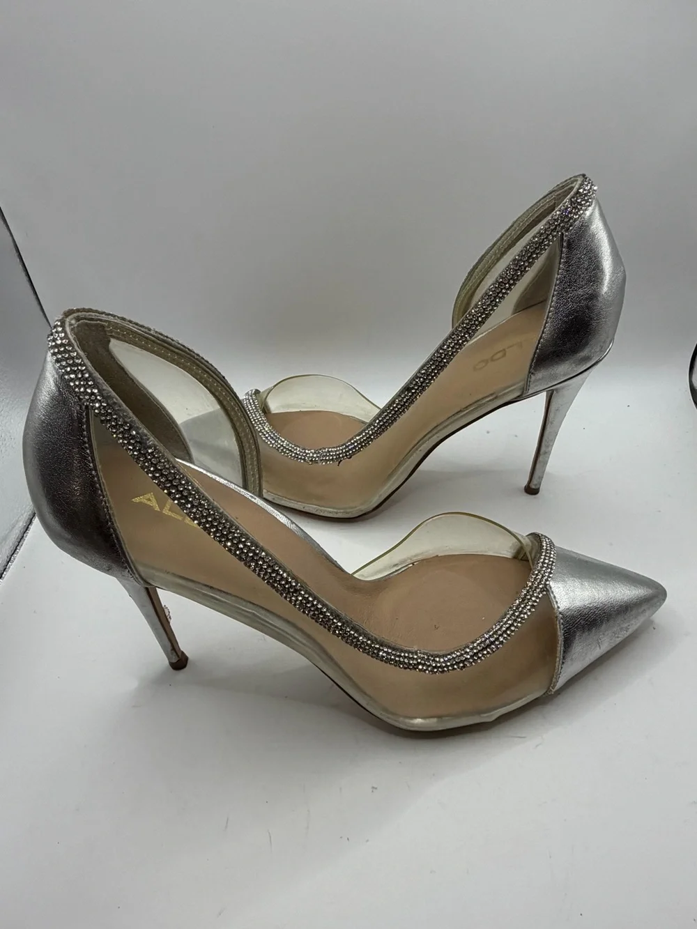 Aldo Filbeth Silver Rhinestone Clear PVC D'Orsay Pointed Toe pumps
